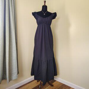 Black Cotton UNIVERSAL THREAD Flutter Cap Sleeve A-line Maxi Dress - M
